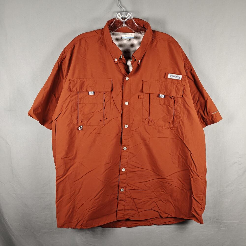 Columbia PFG Shirt Mens XL Orange Vented Fishing Omni-Shade Short Sleeve